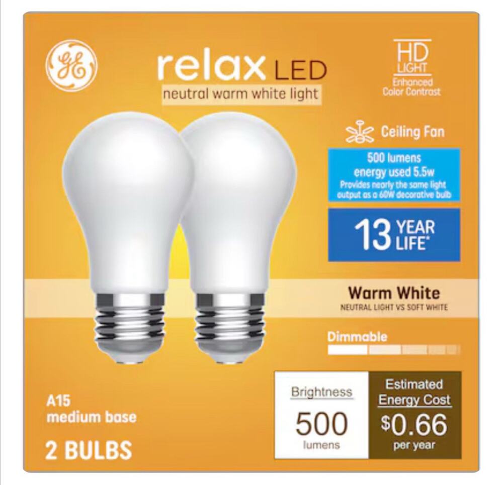 GE Relax HD 500 Lumens A15 Warm White Medium Base Dimmable LED (2-pack)